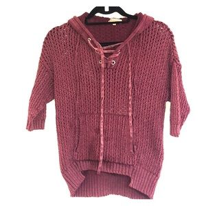 Democracy Maroon cable knit hoodie S